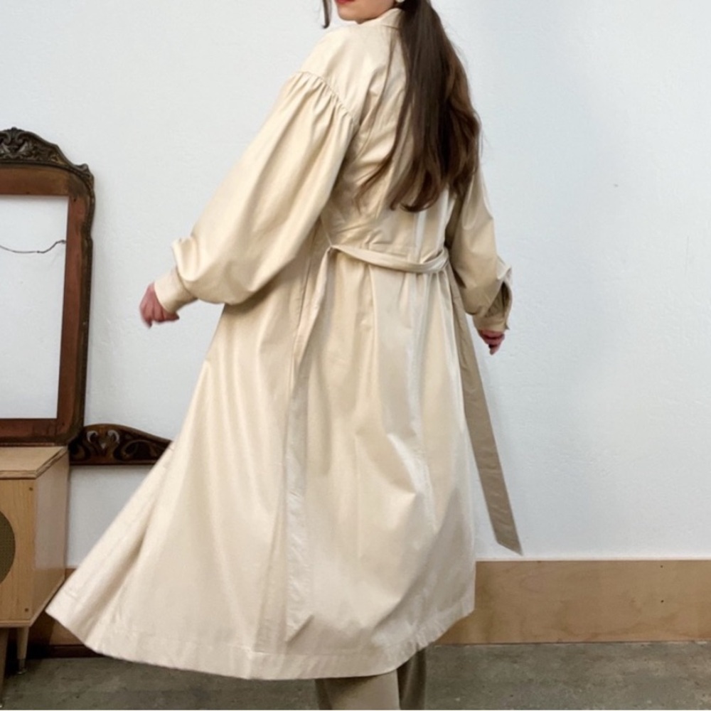 Prologue Cream Faux Leather Puff Poet Sleeve Button Duster Jacket /Dress - Picture 3 of 16